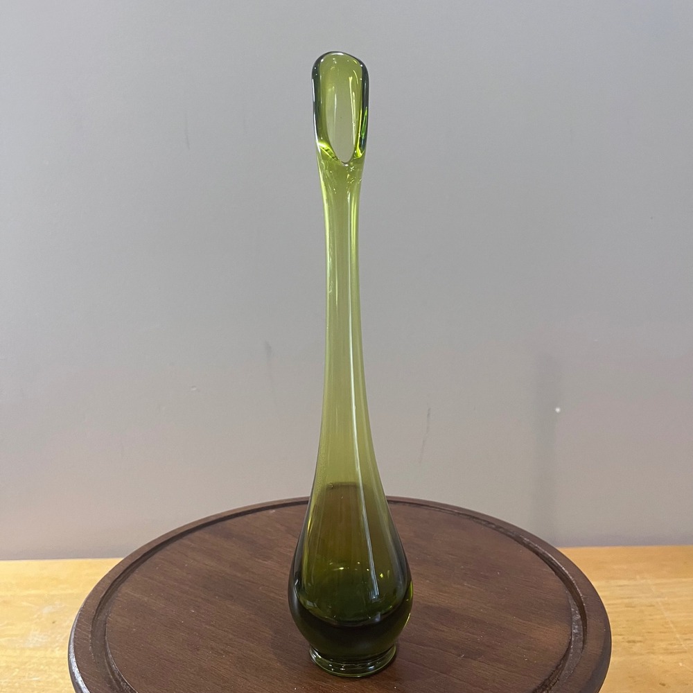 Vtg Viking Glass Swung Bud Vase Olive Green MCM Mid Century Modern Decor